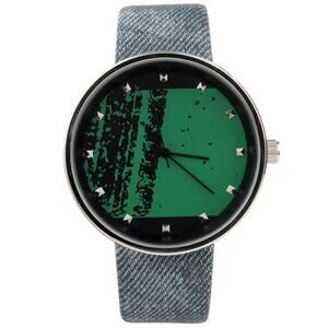 Women's Denim Wristwatch w/ Colored Studded Face | Green